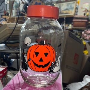 Vintage 1980's Carlton Glass 3L USA Halloween Jar Ghost Bats Moon